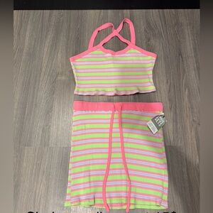 Striped Pink and Green Two-Piece Set